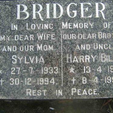 BRIDGER  Harry 1927-1995 &amp; Sylvia 1933-1994