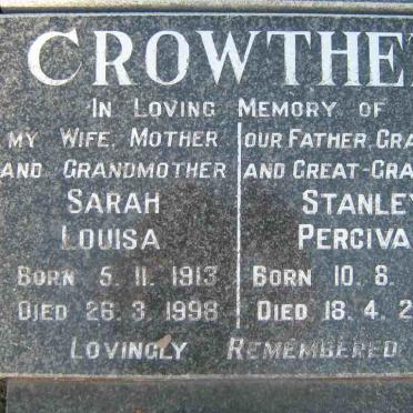 CROWTHER Stanley Percival 1921-2006 &amp; Sarah Louisa 1913-1998