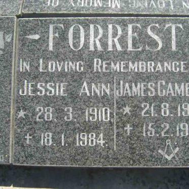 FORREST James Cameron 1907-1985  &amp; Jessie Ann 1910-1984