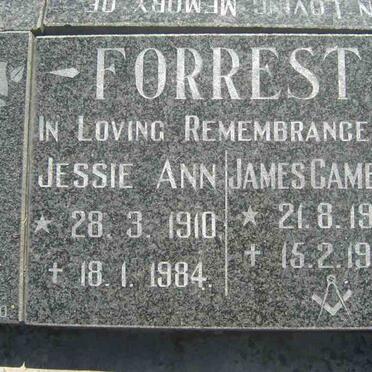 FORREST James Cameron 1907-1985  &amp; Jessie Ann 1910-1984