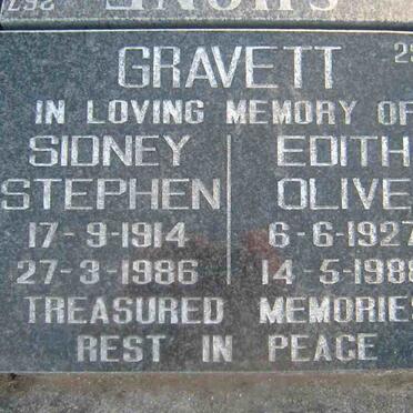 GRAVETT Sidney Stephen 1914-1986 &amp; Edith Olive 1927-1988