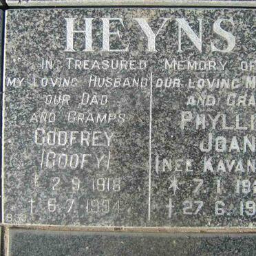 HEYNS Godfrey  1918-1994 &amp; Phyllis Joan KAVANAGH 1920-1998
