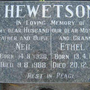 HEWETSON Neil 1930-1988 &amp; Ethel L. 1939-1999