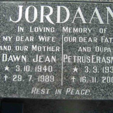 JORDAAN  Petrus Erasmus 1939-2002 &amp; Dawn Jean 1940-1989