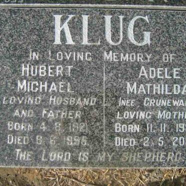 KLUG Hubert Michael 1921-1995 &amp; Adele Mathilda 1920-2003