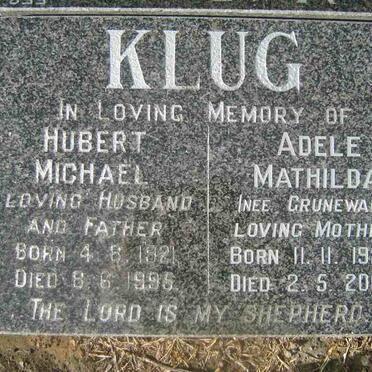 KLUG Hubert Michael 1921-1995 &amp; Adele Mathilda 1920-2003