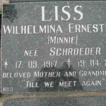 LISS Wilhelmina Ernestina nee SCHROEDER 1917-2003