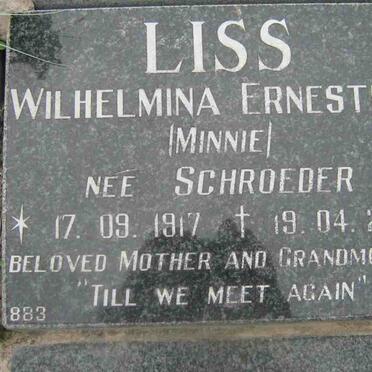 LISS Wilhelmina Ernestina nee SCHROEDER 1917-2003