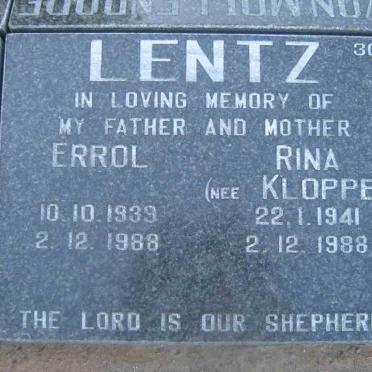 LENTZ Errol 1939-1988 &amp; Rina KLOPPER 1941-1988