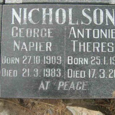 NICHOLSON George Napier 1909-1983 &amp; Antonie Therese 1911-2001