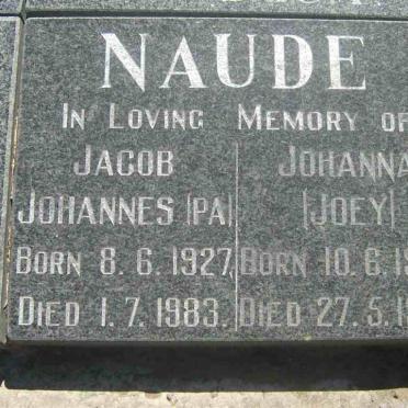 NAUDE Jacob Johannes  1927-1983 &amp; Johanna 1929-1993