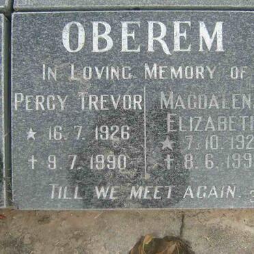 OBEREM Percy Trevor 1926-1990 &amp; Magdalena Elizabeth 1925-1993