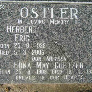 OSTLER Herbert Eric 1925-2005 :: COETZER Edna May 1908-1995