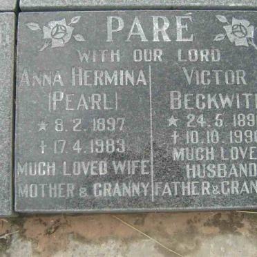 PARE Victor Beckwith 1896-1990 &amp; Anna Hermina 1897-1983
