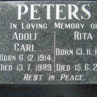 PETERS Adolf Carl 1914-1989 &amp; Rita 1928-2002