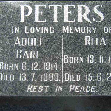 PETERS Adolf Carl 1914-1989 &amp; Rita 1928-2002