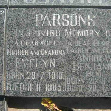 PARSONS  Andrew Benjamin 1910-1991 &amp; Evelyn 1910-1985