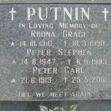 PUTNIN  Peter Carl 1913-2001 &amp; Rhona Grace 1916-1990 :: PUTNIN Peter Stephen 1947-1993
