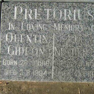PRETORIUS Quintin Gideon 1916-1994 &amp; Lucy Netherton 1917-1999