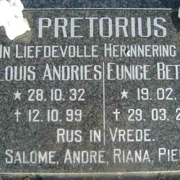 PRETORIUS Louis Andries 1932-1999 &amp; Eunice Betrina 1938-2006