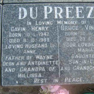 PREEZ Gavin Henry, du 1947-1989  :: DU PREEZ Bruce Vincent 1948-1998