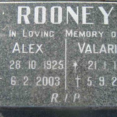 ROONEY Alex 1925-2003 &amp; Valarie 1929-2001