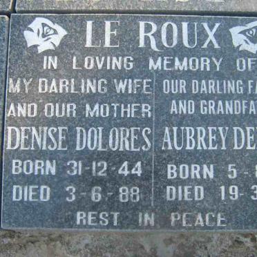 ROUX  Aubrey Dennis, le 1929-2004 &amp; Denise Delores 1944-1988