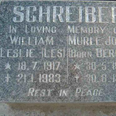 SCHREIBER William Leslie 1917-1983 &amp; Murle Joyce BERNDT 1925-1992