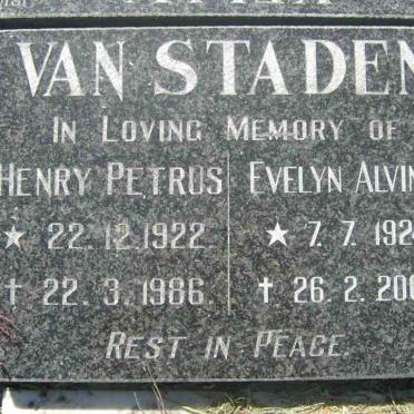 STADEN Henry Petrus, van 1922-1986 &amp; Evelyn Alvina 1924-2002