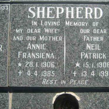 SHEPHERD Neil Patrick 1906-1994  Annie Fransiena 1906-1985