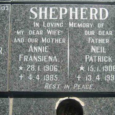 SHEPHERD Neil Patrick 1906-1994  Annie Fransiena 1906-1985