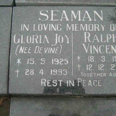 SEAMAN Gloria Joy nee DEVINE 1925-1993 &amp; Ralph Vincent 1926-2002 (R20)