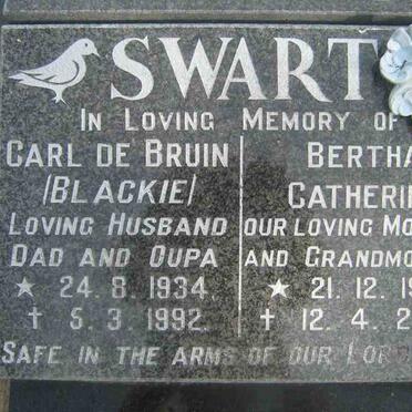 SWART Carl De Bruin 1934-1992 &amp; Bertha Catherine 1935-2006