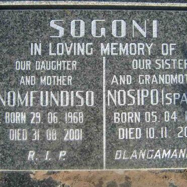 SOGONI Nomfundiso 1968-2001 :: SOGONI Nosipo  1950-2006