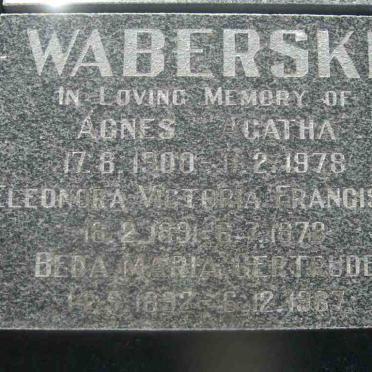 WABERSKI Agnes Agatha 1900-1978 :: WABERSKI Eleonora Victoria Franciska 1891-1978 :: WABERSKI Beda Maria Gertrude 1892-1987