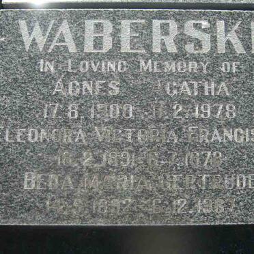 WABERSKI Agnes Agatha 1900-1978 :: WABERSKI Eleonora Victoria Franciska 1891-1978 :: WABERSKI Beda Maria Gertrude 1892-1987