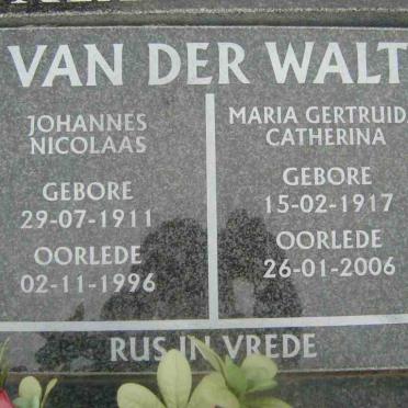 WALT Johannes Nicolaas, van der 1911-1996 &amp; Maria Gertruida Catherina 1917-2006