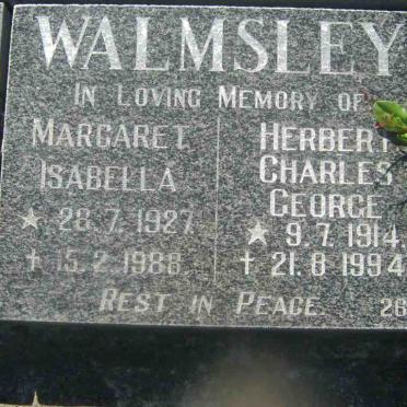 WALMSLEY  Herbert Charles George 1914-1991 &amp; Margaret Isabella 1927-1988