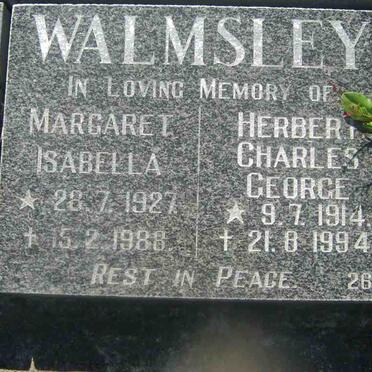 WALMSLEY  Herbert Charles George 1914-1991 &amp; Margaret Isabella 1927-1988