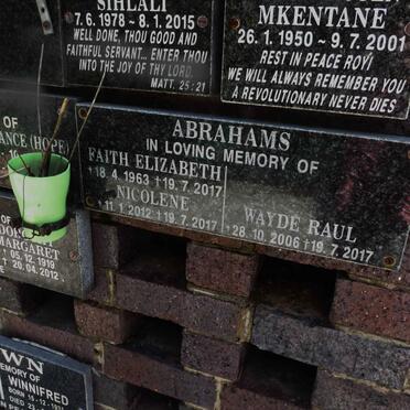 ABRAHAMS Faith Elizabeth 1963-2017 :: ABRAHAMS Wayde Raul 2006-2017 :: ABRAHAMS Nicolene 2012-2017