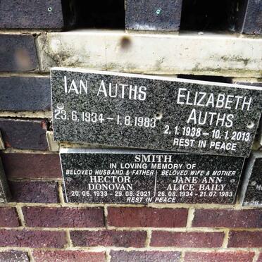 AUTHS Ian 1934-1983 &amp; Elizabeth 1938-2013