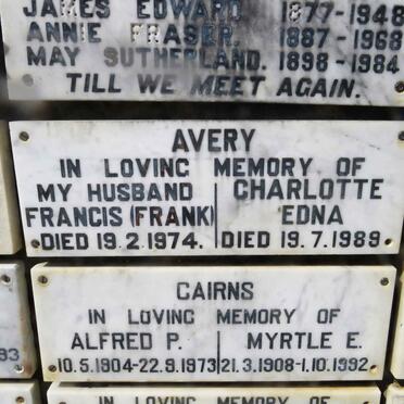 AVERY Francis -1974 &amp; Charlotte Edna -1989