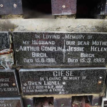 BIRCH Arthur Complin -1981 &amp; Jessie Helen -1983
