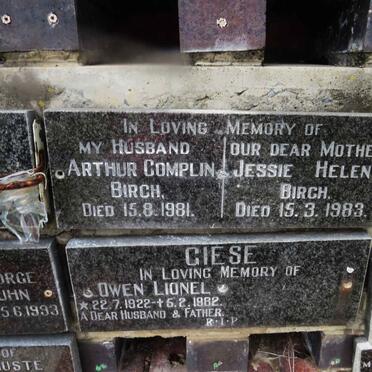 BIRCH Arthur Complin -1981 &amp; Jessie Helen -1983