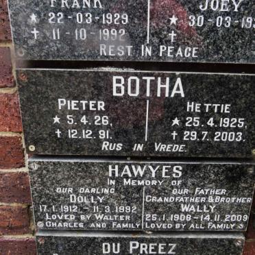 BOTHA Pieter 1926-1991 &amp; Hettie 1925-2003