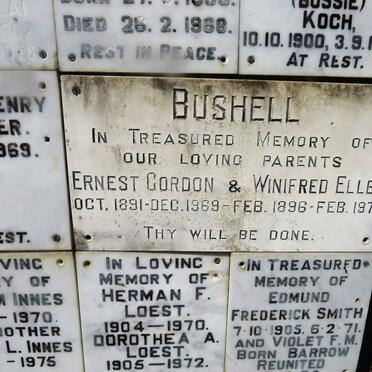 BUSHELL Ernest Gordon 1891-1969 &amp; Winifred Ellen 1896-1970