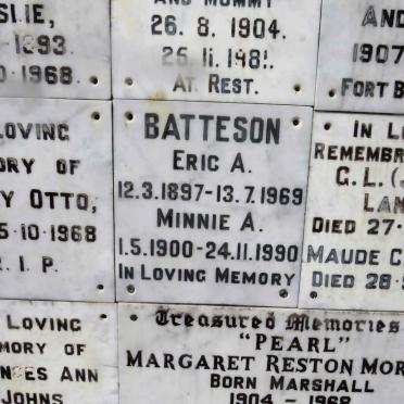BATTESON Eric A. 1897-1969 &amp; Minnie A. 1900-1990