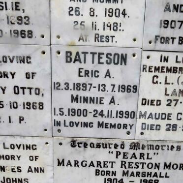 BATTESON Eric A. 1897-1969 &amp; Minnie A. 1900-1990