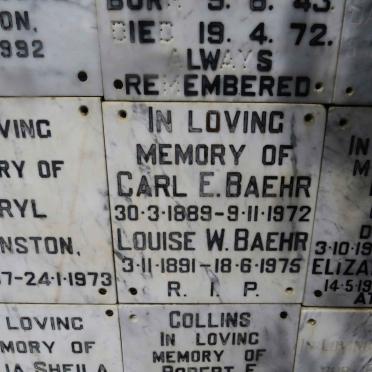 BAEHR Carl E. 1889-1972 &amp; Louise W. 1891-1975