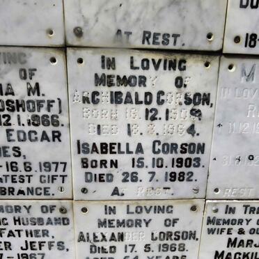 CORSON Archibald 1900-1964 &amp; Isabella 1903-1982